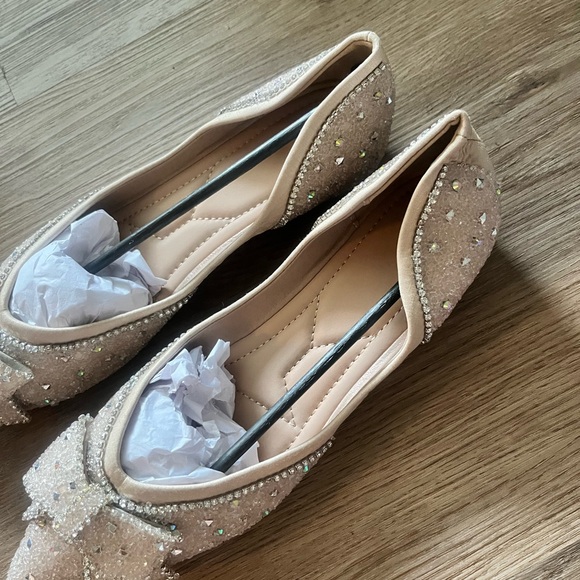Apricot rhinestone sequin comfort slip on pointed toe ballet flats